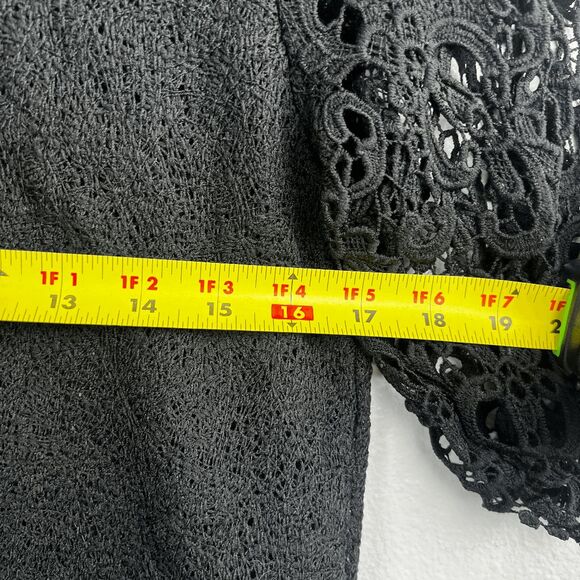 Zara Blouse Half Sleeves Crochet Overlay Crew Neck Unlined Pullover Black Blouse - Picture 6 of 6